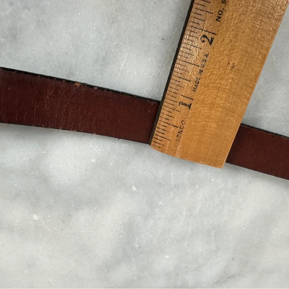 Vintage Chico’s large‎ Brown Leather Belt Brass Buckle thin boho bohemian